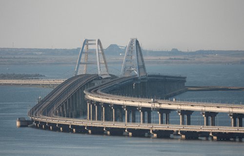 A view shows the Crimean bridge connecting the Russian mainland with the peninsula across the Kerch Strait