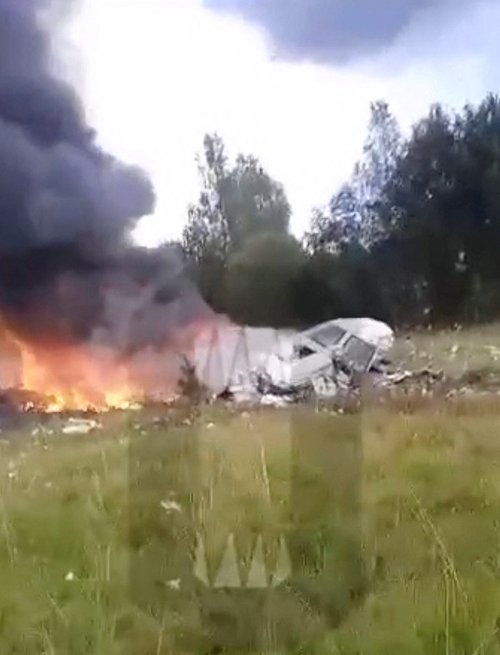 Aftermath of crash site of plane linked to Wagner's Prigozhin who was on passenger list