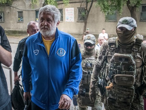 Ukrainian business tycoon and billionaire Kolomoisky arrives at court in Kyiv