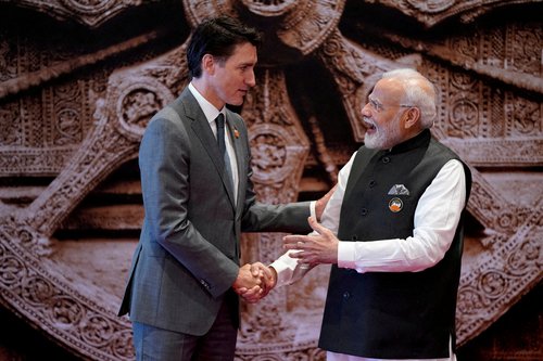 FILE PHOTO: Trudeau and Modi at G20 summit in India