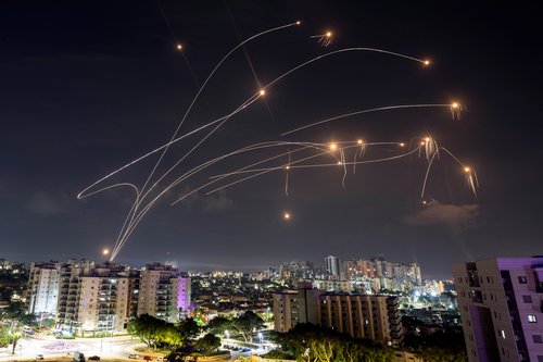 Israel's Iron Dome anti-missile system intercepts rockets launched from the Gaza Strip, as seen from Ashkelon in southern Israel