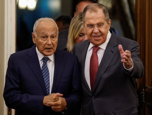 Russian Foreign Minister Sergei Lavrov and Arab League Chief Ahmed Aboul Gheit meet in Moscow