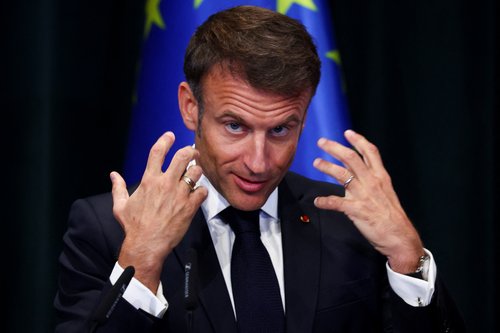 French President Emmanuel Macron and Albania's PM Edi Rama hold a press conference in Tirana