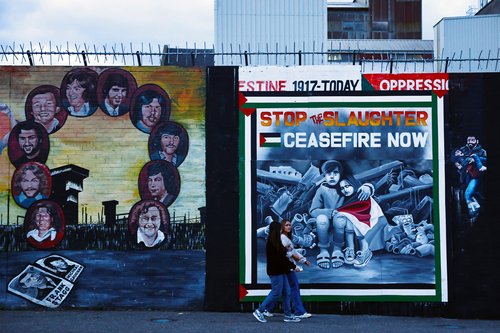 Murals in solidarity with Palestinians in Gaza, in Belfast