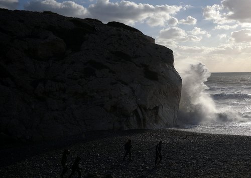 Waves break at Petra tou Romiou beach, near Paphos