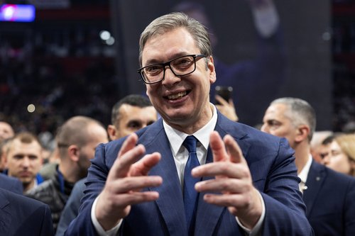 Serbian President Aleksandar Vucic attends a rally of the ruling Serbian Progressive Party