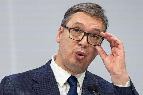 Serbian President Vucic attends a rally of the ruling Serbian Progressive Party in Kragujevac