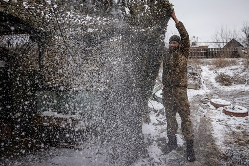 Ukrainian soldiers on Christmas Day near the frontline in eastern Ukraine