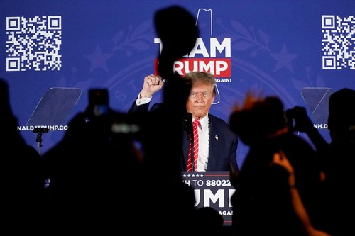 Former U.S. President and Republican presidential candidate Donald Trump holds a rally in advance of the New Hampshire primary election in Laconia