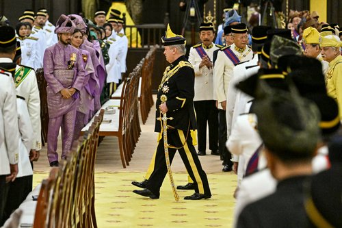 Sultan of Johor, Sultan Ibrahim Iskandar arrives to take part in the oath taking ceremony as the 17th King of Malaysia at the National Palace in Kuala Lumpur