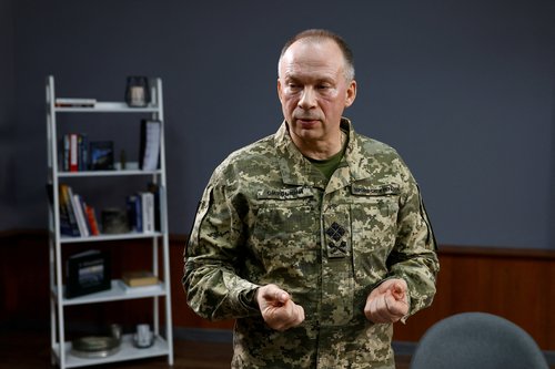 Commander of the Ukrainian Ground Forces Syrskyi attends an in interview with Reuters in Kharkiv region