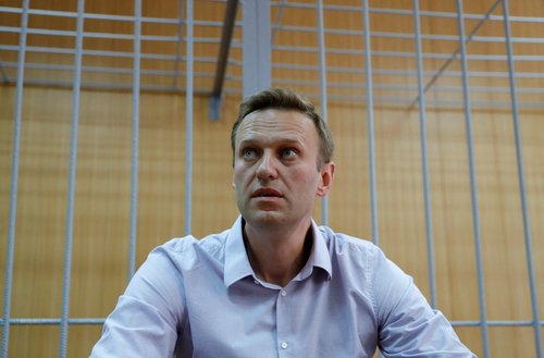 FILE PHOTO: Russian opposition leader Navalny attends a court hearing in Moscow
