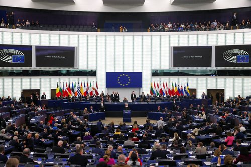 Yulia Navalnaya addresses the European Parliament, in Strasbourg