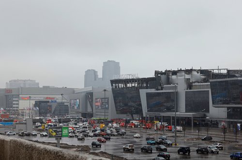 The Crocus City Hall concert venue following a shooting attack and fire, in the Moscow Region