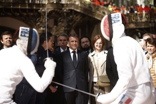 French President Macron visits the Grand Palais venue for Paris 2024 Olympic Games