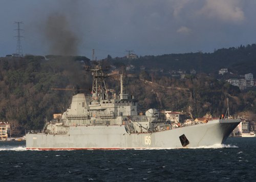 The Russian Navy landing ship Yamal sets sail in Istanbul's Bosphorus