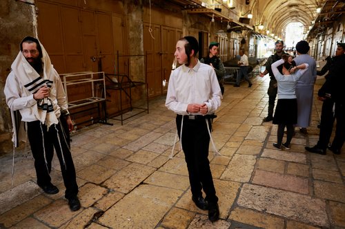 Jewish holiday of Passover at the Western Wall in Jerusalem's Old City