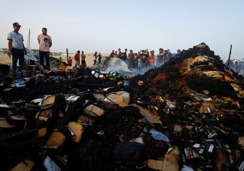 Aftermath of an Israeli strike on an area designated for displaced people, in Rafah in the southern Gaza Strip