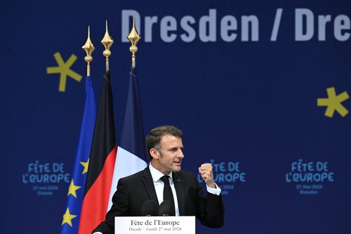 French President Macron visits Dresden