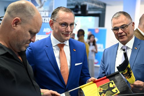 Alternative for Germany (AfD) party members react to election results, in Berlin