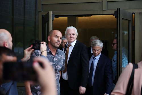 WikiLeaks founder Julian Assange following a hearing at U.S. District Court in Saipan