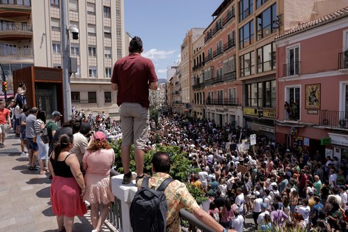 People demonstrate against mass tourism in Malaga