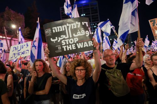 Demonstration against Israeli Prime Minister Benjamin Netanyahu's government and a call for the release of hostages in Gaza, amid the Israel-Hamas conflict, in Tel Aviv