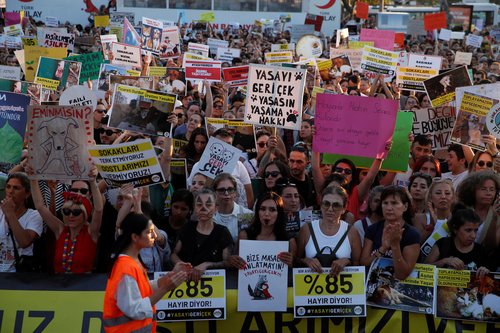Animal rights activists take part in a rally in Istanbul