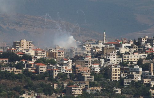Smoke rises from the village of Khiam, amid cross-border hostilities between Hezbollah and Israeli forces, as pictured from Marjayoun, near the border with Israel