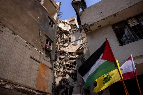 Lebanon's Parliamentary Health Committee members visit the site where Hezbollah commander Shukr was killed