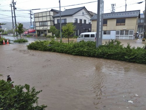 Flooded part of downtown is pictures in Wajima