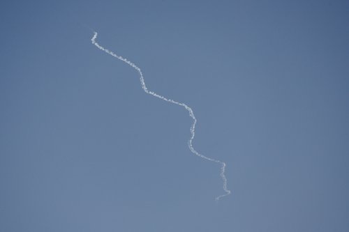 Israel's David's Sling system operates for interception as rockets are fired from Lebanon, as seen from Tel Aviv