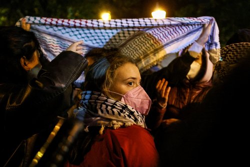 Demonstration in support of Palestinians on the one-year anniversary of Hamas' October 7 attack, in Berlin