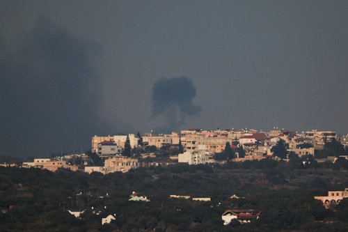 Smoke billows on Lebanon's side of the border with Israel