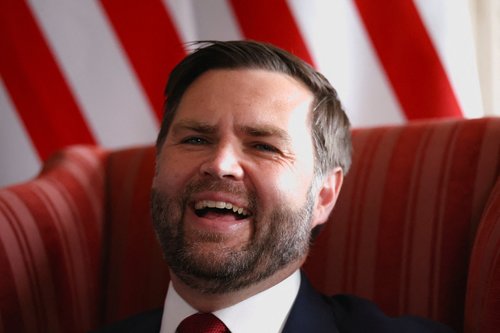 U.S. Vice President JD Vance reacts as he meets with British Foreign Secretary David Lammy (not pictured) at Chevening House in Sevenoaks, Britain, August 8, 2025. REUTERS/Suzanne Plunkett/Pool