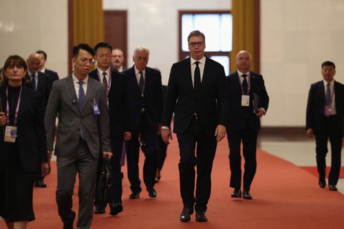 Serbian President Aleksandar Vucic arrives for a meeting with Chinese President Xi Jinping at The Great Hall of the People on September 4, 2025 in Beijing, China. Lintao Zhang/Pool via REUTERS