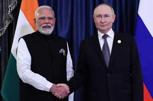 Russian President Vladimir Putin and Indian Prime Minister Narendra Modi