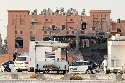 A damaged building, following an Israeli attack on Hamas leaders, according to an Israeli official, in Doha, Qatar, September 9, 2025.
