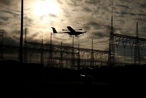Polish transmission system operator PSE (Polskie Sieci Energetyczne) drone lands after monitoring power lines