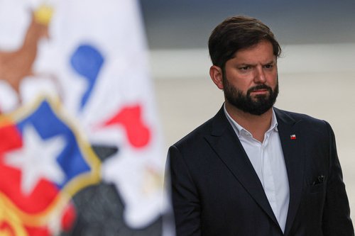 Chile's President Gabriel Boric looks on, on the day of the meeting with President-elect Jose Antonio Kast at La Moneda Presidential Palace after Kast won in the runoff presidential election, in Santiago, Chile, December 15, 2025. REUTERS/Pablo Sanhueza