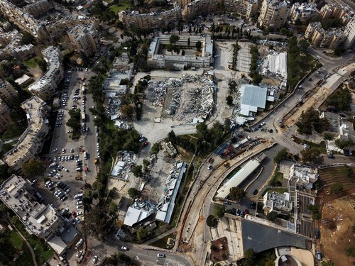 A drone view of the remains of the Jerusalem headquarters of the United Nations Relief and Works Agency for Palestine Refugees (UNRWA) after the headquarters was demolished by Israeli forces, in East Jerusalem, January 20, 2026.