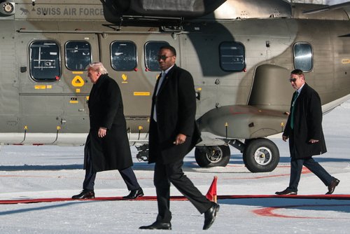 U.S. President Donald Trump after disembarking Marine One, as he arrives in Davos to attend the 56th annual World Economic Forum (WEF), in Davos, Switzerland, January 21, 2026. REUTERS/Jonathan Ernst
