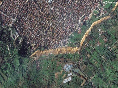 A satellite image shows an area affected by a landslide in Niscemi, Italy, January 27, 2026. ©2026 Vantor/Handout via REUTERS THIS IMAGE HAS BEEN SUPPLIED BY A THIRD PARTY. MANDATORY CREDIT. NO RESALES. NO ARCHIVES. DO NOT OBSCURE LOGO.