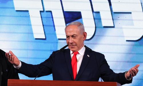 Israeli Prime Minister and Likud party leader Benjamin Netanyahu gives a statement following exit polls for Israel's national election, at Likud's election headquarters in Jerusalem, October 28, 2026. REUTERS/Ammar Awad