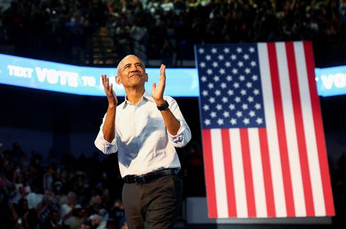 Former US President Barack Obama arrives to speak at a rally ahead of the midterm elections in Morrow, Georgia, US October 28, 2026. REUTERS/Edgar Su
