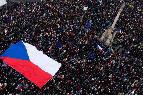 People take part in a rally in support of Czech President Petr Pavel, organised by Million Moments for Democracy group in reaction to dispute between President Pavel and Czech Foreign Minister and Motorists chair Petr Macinka