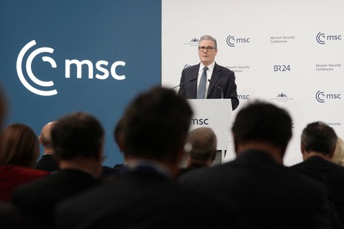 British Prime Minister Keir Starmer speaking during the Munich Security Conference in Munich, Germany, February 14, 2026. Stefan Rousseau/Pool via REUTERS