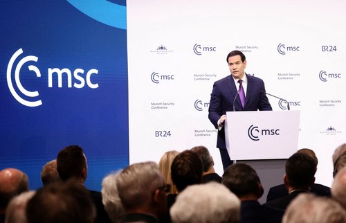 U.S. Secretary of State Marco Rubio speaks during the Munich Security Conference (MSC) in Munich, Germany, February 14, 2026. REUTERS/Liesa Johannssen TPX IMAGES OF THE DAY