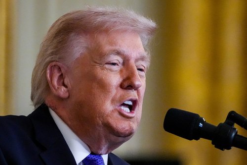 FILE PHOTO: U.S. President Donald Trump speaks, as a patch of blemished skin is visible above his shirt collar, during a Medal of Honor ceremony at the White House in Washington, D.C., U.S., March 2, 2026. REUTERS/Ken Cedeno/File Photo