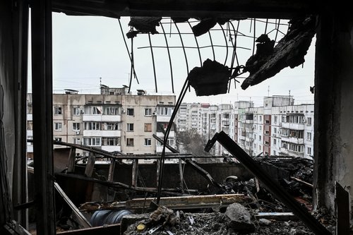 The interior of the damaged flat in an apartment building hit by a Russian drone strike, amid Russia's attack on Ukraine, in Zaporizhzhia, Ukraine February 26, 2026. REUTERS/Stringer
